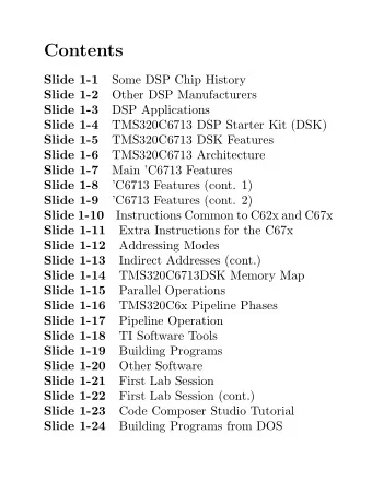 Contents  Slide 1-1  Some DSP Chip History  Slide 1-2  Other DSP Manufacturers  Slide 1-3  DSP