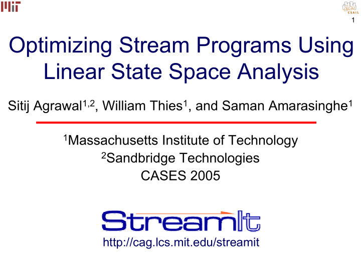 optimizing stream programs using linear state space