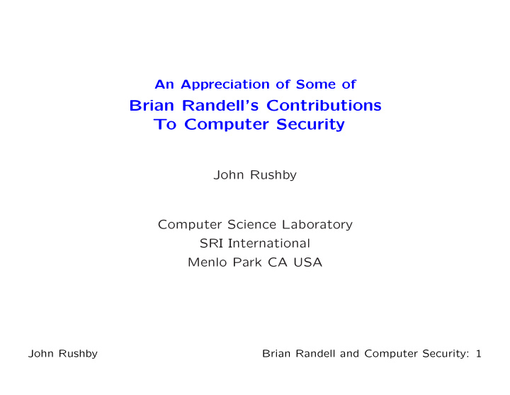brian randell s contributions to computer security