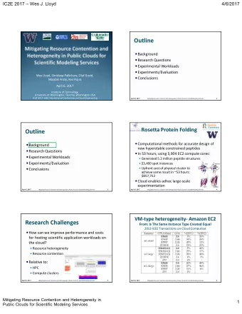 Outline  Background  Research Questions  Experimental Workloads  Experiments/Evaluation