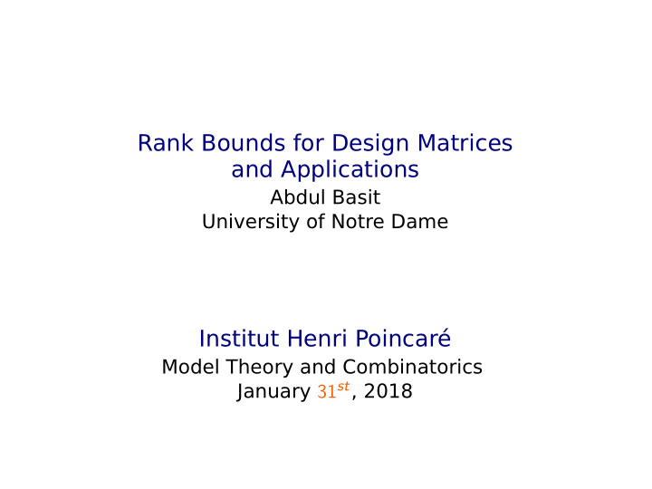 rank bounds for design matrices and applications