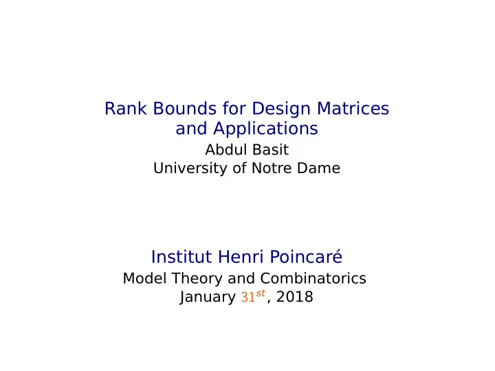 rank bounds for design matrices and applications