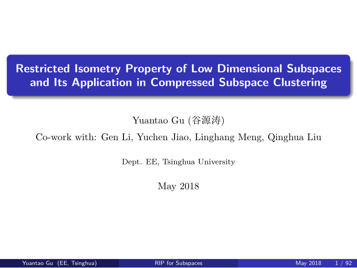 restricted isometry property of low dimensional subspaces
