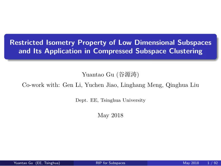 restricted isometry property of low dimensional subspaces