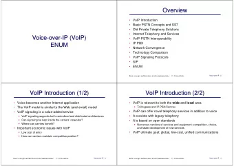 Overview  Overview   VoIP Introduction   Basic PSTN Concepts and SS7   Old Private