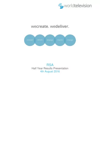 RSA  Half Year Results Presentation  4th August 2016  1  RSA  Stephen Hester, Chief Executive