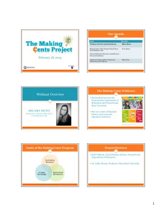 Webinar Overview ! ! Partnership between the  Pennsylvania Department of  Education and