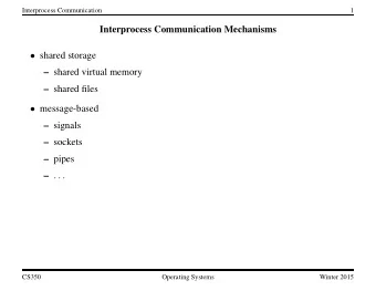 Interprocess Communication Mechanisms  shared storage  shared virtual memory  shared files
