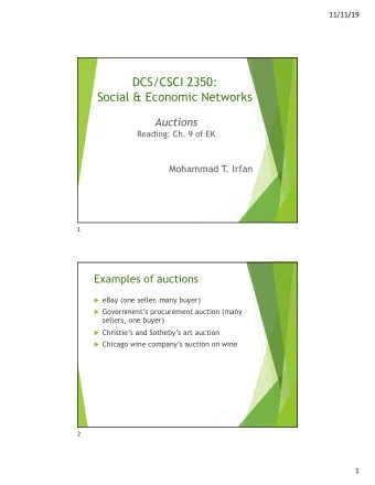 DCS/CSCI 2350:  Social &amp; Economic Networks  Auctions  Reading: Ch. 9 of EK  Mohammad T  . Irfan