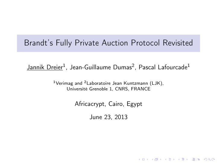 brandt s fully private auction protocol revisited