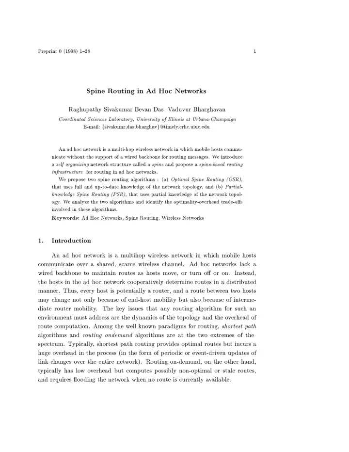 preprin t 0 1998 1 28 1 spine routing in ad ho c net w