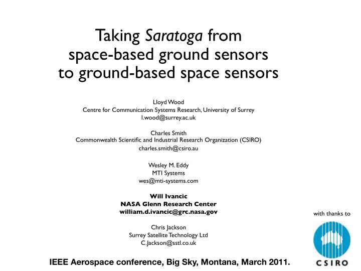 taking saratoga from space based ground sensors to ground