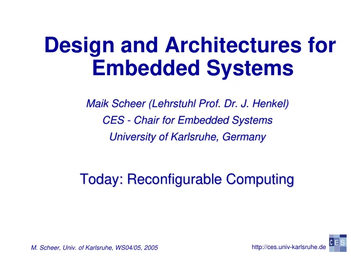 design and architectures for embedded systems