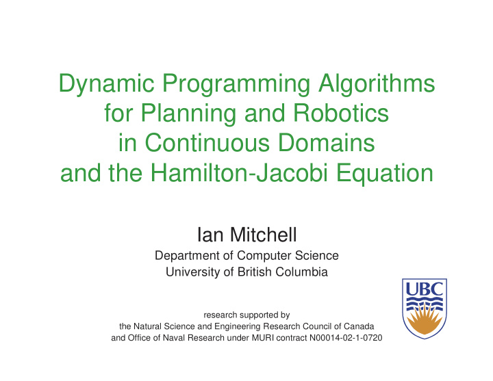 dynamic programming algorithms for planning and robotics