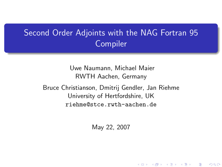 second order adjoints with the nag fortran 95 compiler