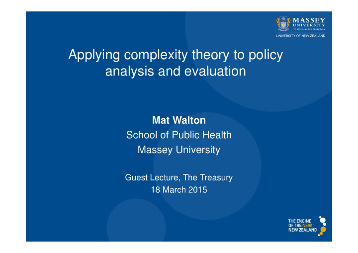 applying complexity theory to policy analysis and