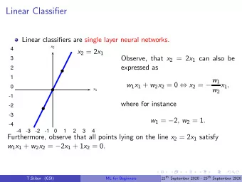 Linear Classifier  Linear classifiers are single layer neural networks. x 2  4 x 2 = 2 x 1 Observe,