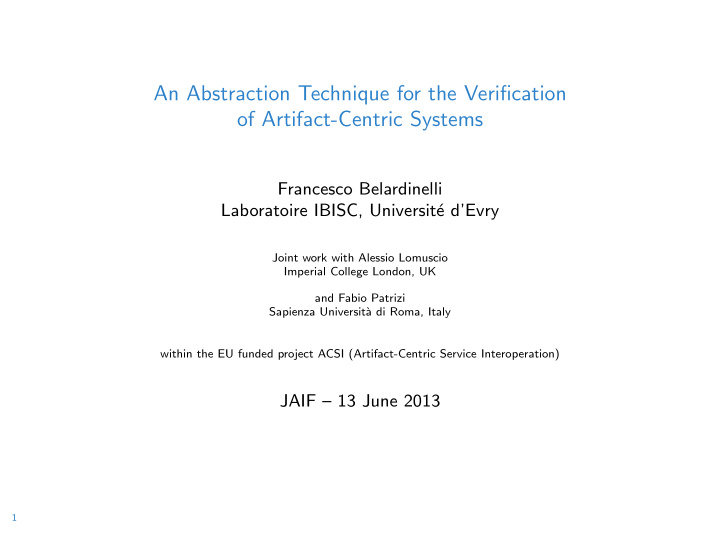 an abstraction technique for the verification of artifact