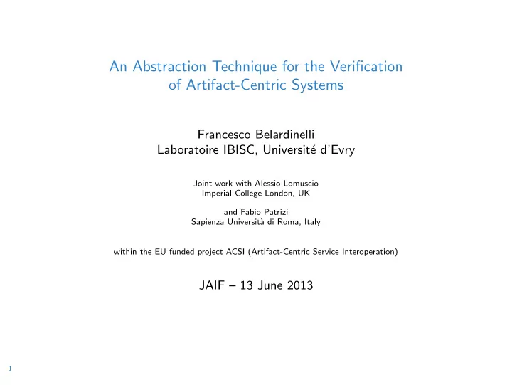 an abstraction technique for the verification of artifact