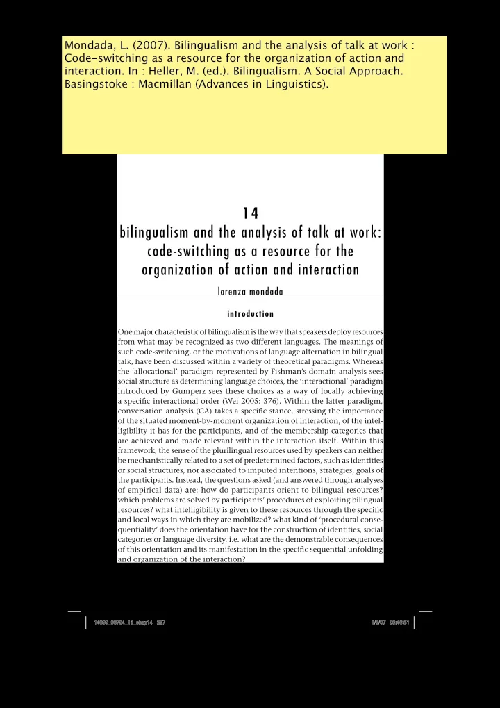 14 bilingualism and the analysis of talk at work code
