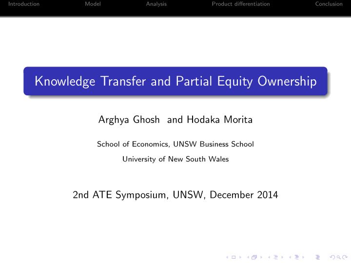 knowledge transfer and partial equity ownership