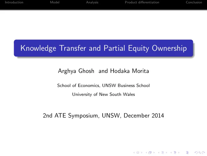knowledge transfer and partial equity ownership