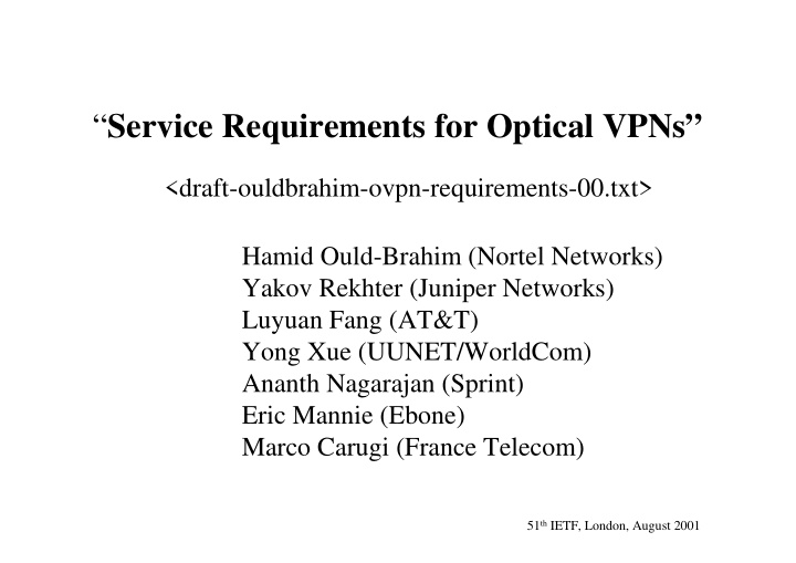 service requirements for optical vpns