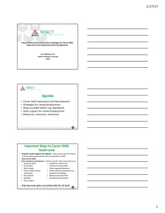 Agenda  Career Skills exploration and development  Strategies for career/employment  What