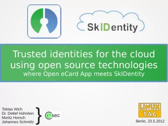 Johannes Schmlz }  Tobias Wich  Dr. Detlef Hhnlein  Moritz Horsch  Berlin, 23.5.2012  Agenda