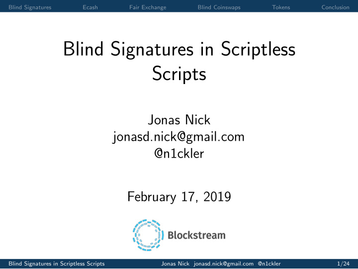 blind signatures in scriptless scripts
