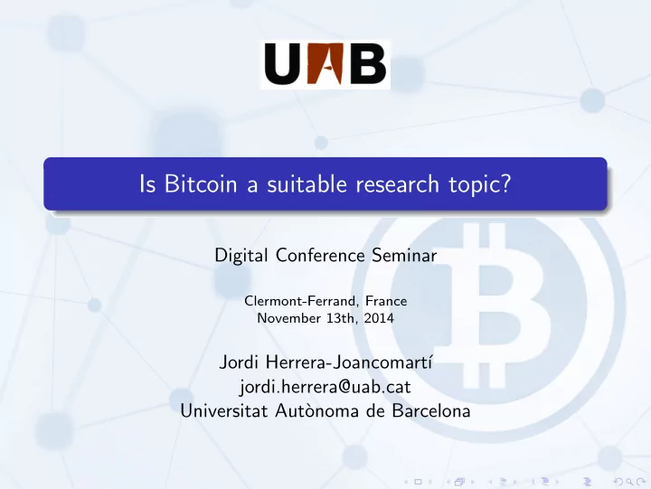 is bitcoin a suitable research topic