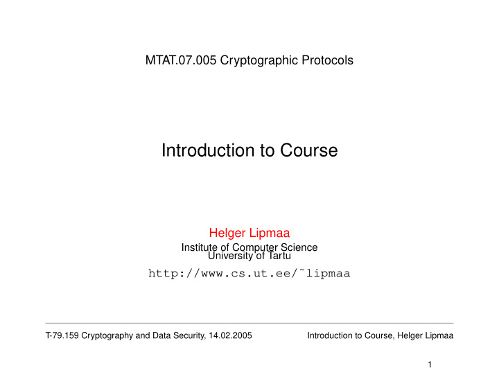introduction to course