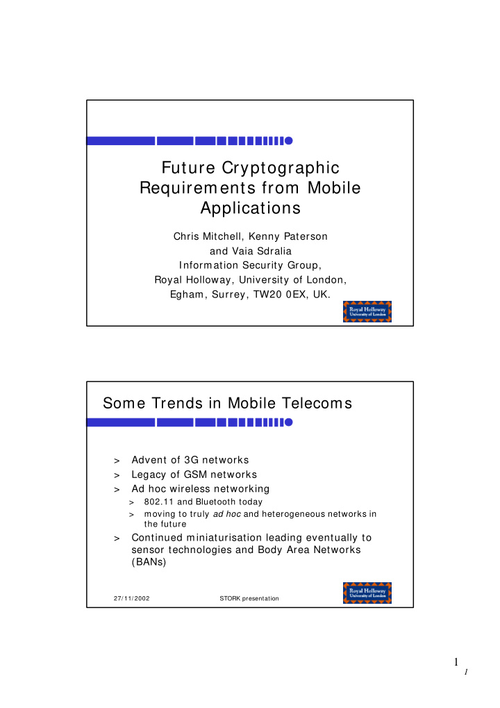 future cryptographic requirements from mobile applications