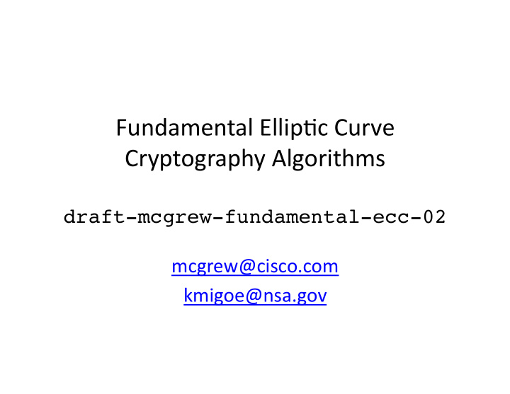 fundamental ellip c curve cryptography algorithms draft