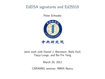 EdDSA signatures and Ed25519  Peter Schwabe  Joint work with Daniel J. Bernstein, Niels Duif,