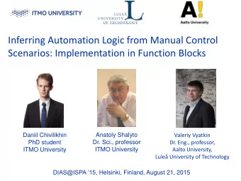 Inferring Automation Logic from Manual Control  Scenarios: Implementation in Function Blocks
