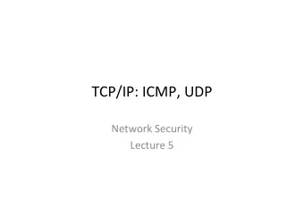 TCP/IP: ICMP, UDP  Network Security  Lecture 5  Recap and overview  Looking at security of