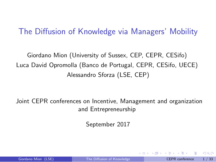 the diffusion of knowledge via managers mobility