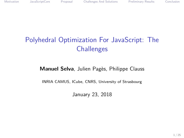 polyhedral optimization for javascript the challenges