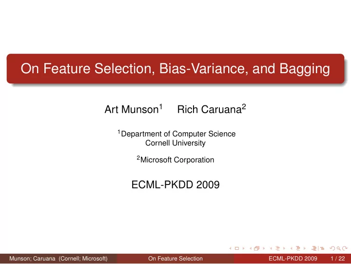 on feature selection bias variance and bagging
