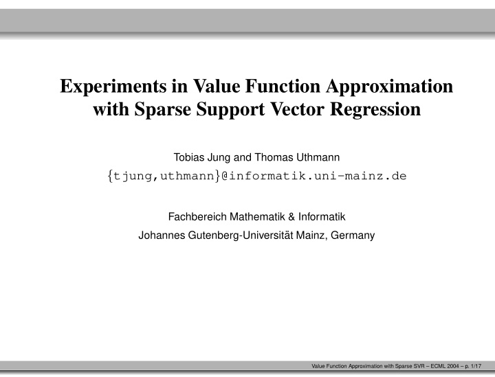 experiments in value function approximation with sparse
