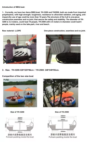 2  Size  YH-3200:320*320*96cm  / YH-2500: 249*249*85cm.  Comparition of the two size boat