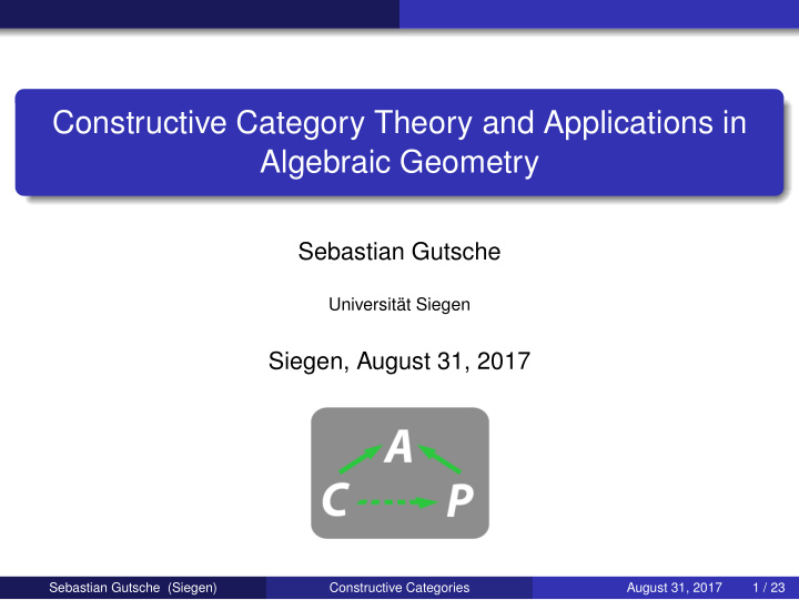 constructive category theory and applications in