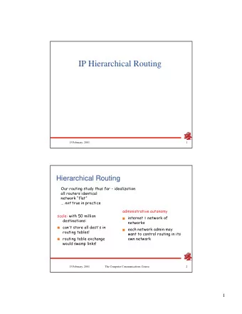 IP Hierarchical Routing  15 February, 2001  1  Hierarchical Routing
