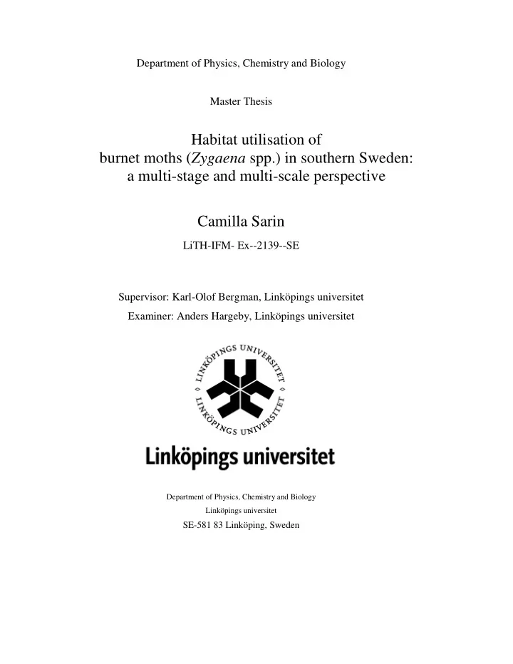 habitat utilisation of burnet moths zygaena spp in