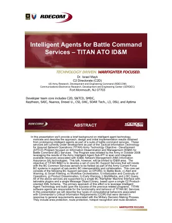 Intelligent Agents for Battle Command  Services  TITAN ATO ID&amp;M  Dr. Israel Mayk  C2
