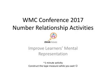 WMC Conference 2017  Number Relationship Activities  Improve Learners Mental  Representation  ~1
