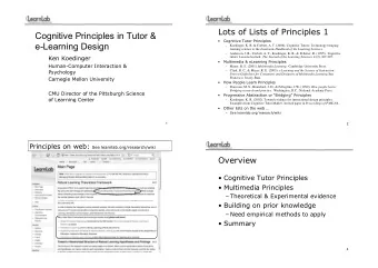 Cognitive Principles in Tutor &amp;    Cognitive Tutor Principles  e-Learning Design