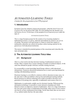 A UTOMATED L EARNING T OOLS A memo for the preparation of an FP6 proposal  1. Introduction European