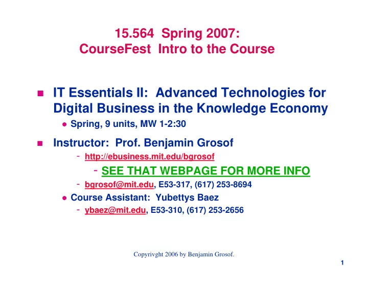 15 564 spring 2007 it essentials ii advanced technologies